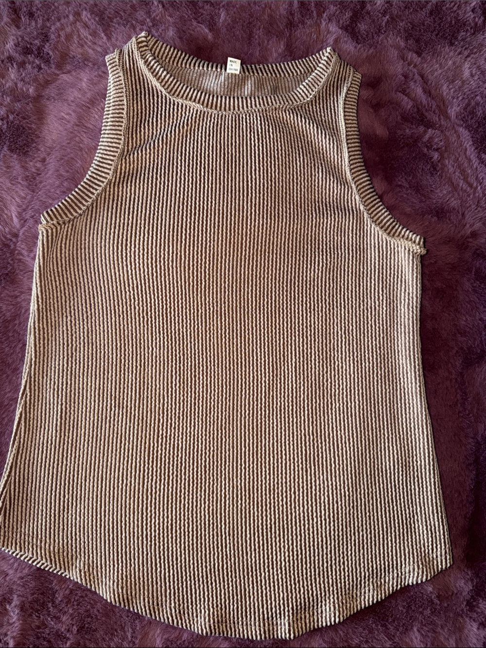 Sleeveless Ribbed Tank Top in Beige